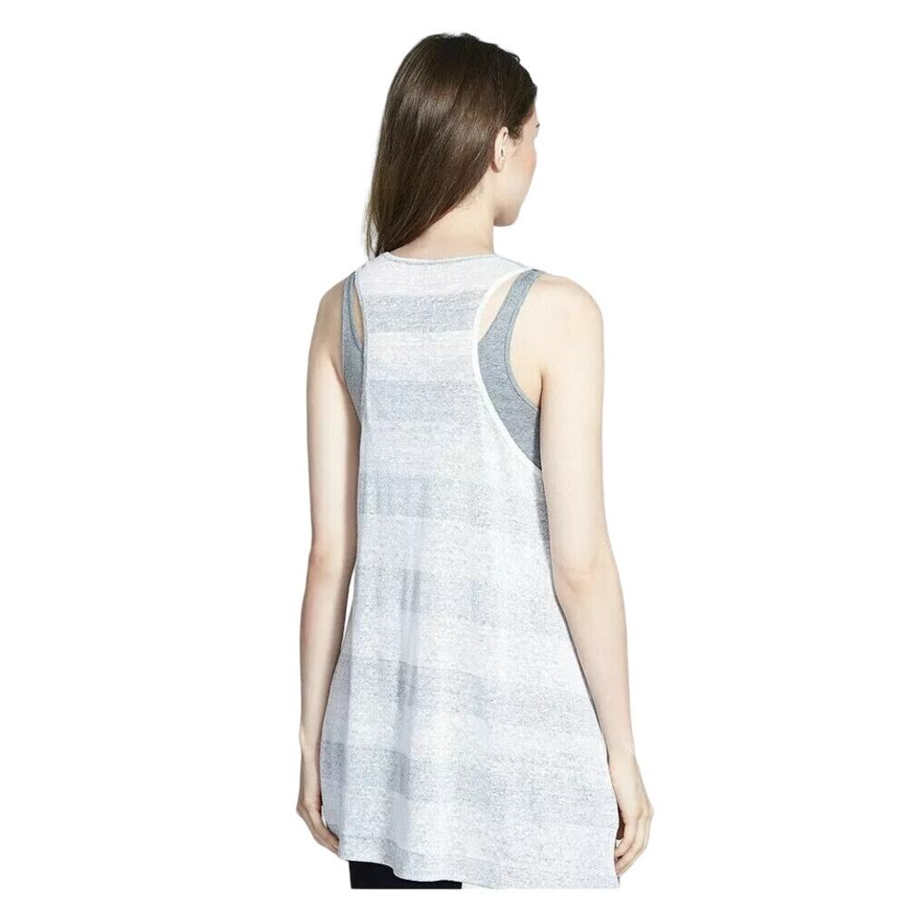 Eileen Fisher Organic Linen Gray White Striped Tank Top Large NEW - Picture 2 of 10